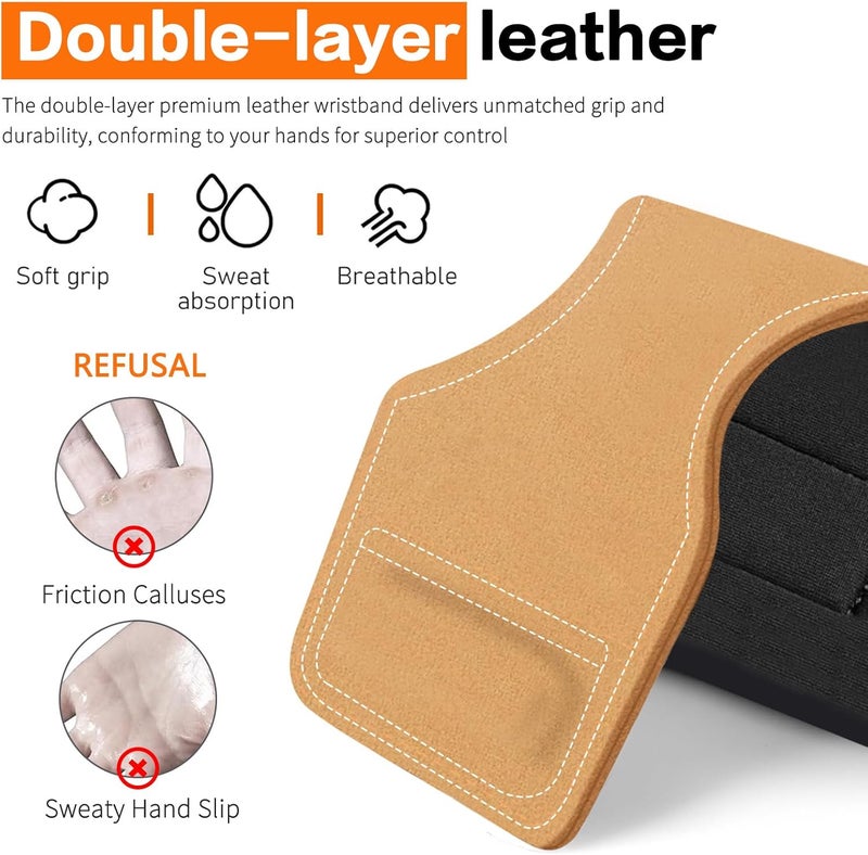 Bbtops Weight Lifting Wrist Strap, Double-Layer Leather Wrist Straps for Gym Strength Training Weightlifting,Deadlift and Powerlifting, Enhance Grip Strength Neoprene Padding Gym Workout Lifting Straps for Men & Women (Pair) - Image 5